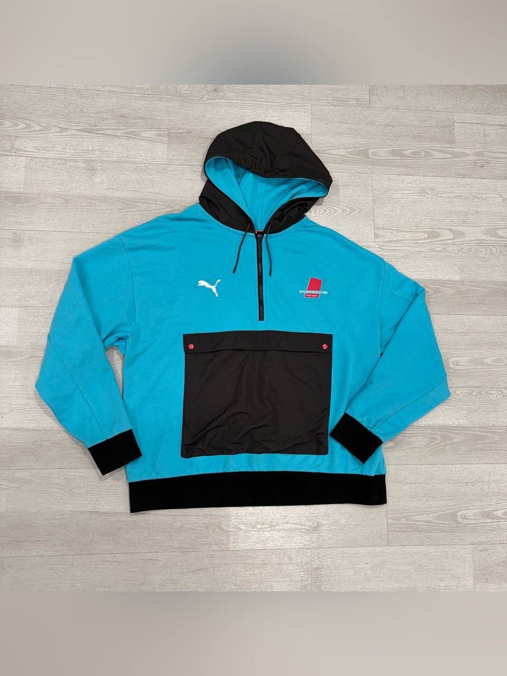 Puma x Porsche Legacy Targa Statement 1/4 Zip Hoodie Blue Atoll Black Men's XL